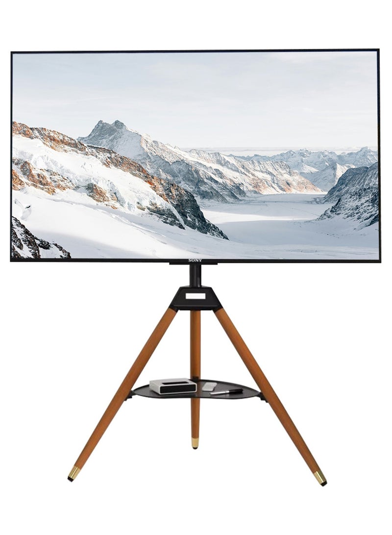 BEETEC Tripod TV Floor Stand with Wooden Legs for 32–65 Inch Flat Screen TVs, Height Adjustable TV Stand with Swivel & Tilt, VESA 400x400mm, Max Load 35 kg, AV Shelf 5 kg Capacity, Black | TF-FS65B - Image 1
